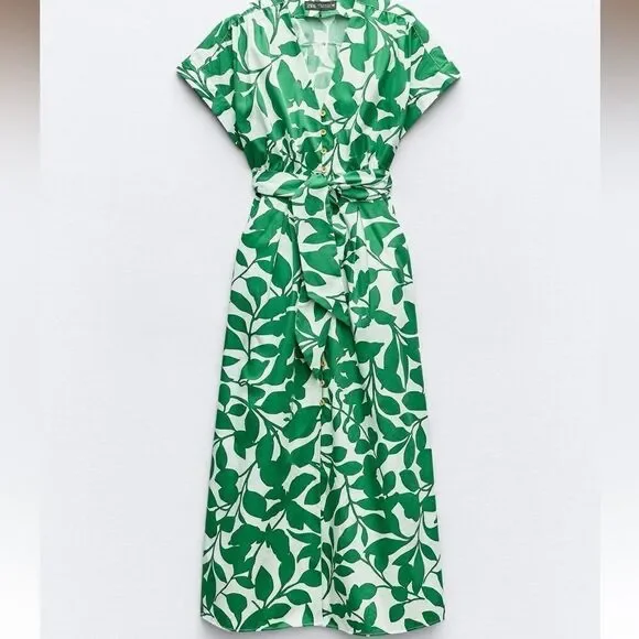 Zara 100% cotton printed belted midi dress - Picture 3 of 6